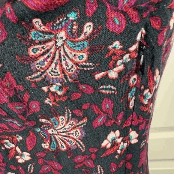 American Eagle Floral Print Mini Dress Black with Purple Tie Front Tassel Medium - Picture 3 of 10